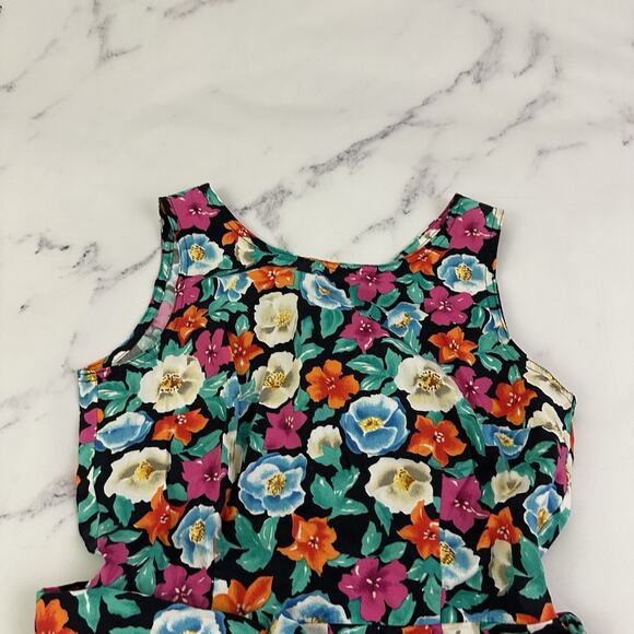 Talbots Vintage 90s Pleated Midi Dress Size 8 Pink Green Floral Buttons Pockets - Picture 2 of 11